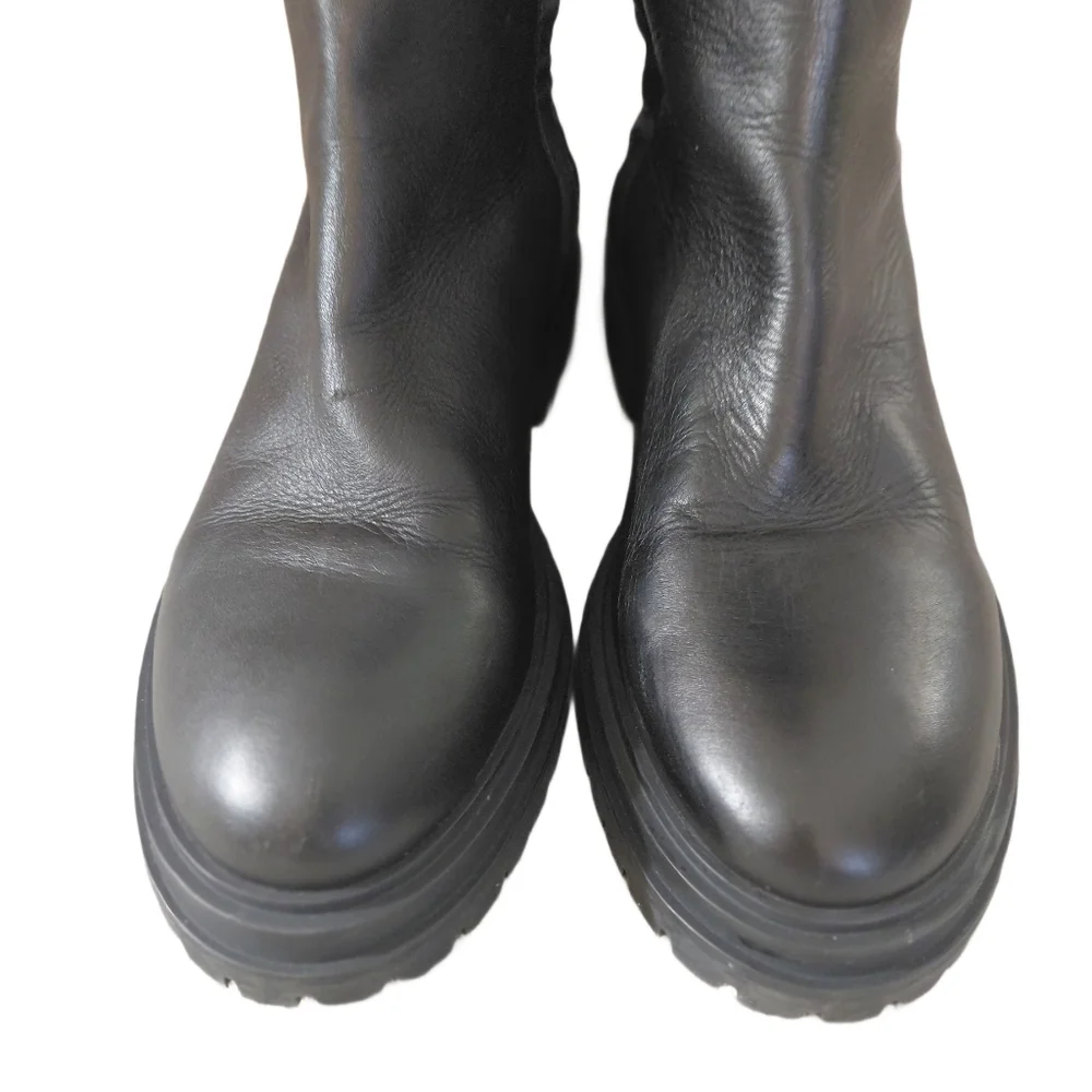 Tony Bianco Black Over-the-Knee Leather Lug-Sole Boots Women's Size 9